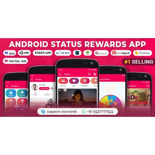 Android-Status-App-With-Reward-Point-Nulled.jpg Android Status App With Reward Point (Lucky Wheel, WA Status Saver, Video, GIF, Quotes & Image) - Image 1