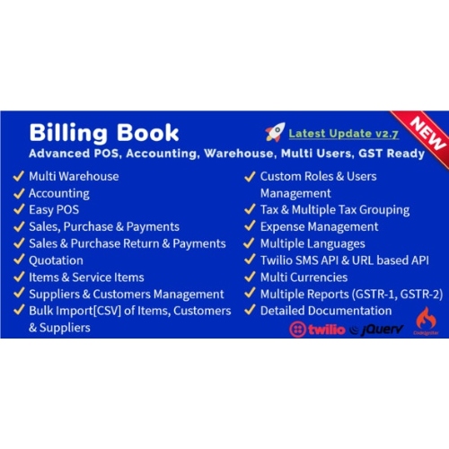 Billing-Book-Advanced-POS-Inventory-Accounting-Warehouse-GST-Nulled.jpg Billing Book -Advanced POS, Inventory, Accounting, Warehouse, Multi Users, GST Ready - Image 1