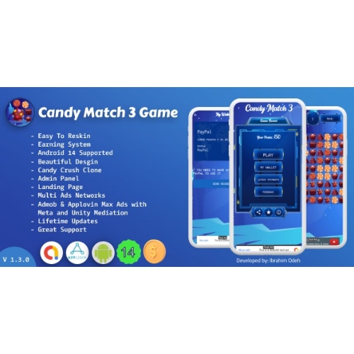 Candy-Match-3-Game-with-Earning-System-and-Admin-Panel-Landing-Page.jpg Candy Match 3 Game with Earning System and Admin Panel + Landing Page - Image 1