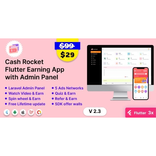 Cash-Rocket-E28093-Flutter-Online-Earning-App-with-Admin-Panel-Nulled.png Cash Rocket – Flutter Online Earning App with Admin Panel - Image 1