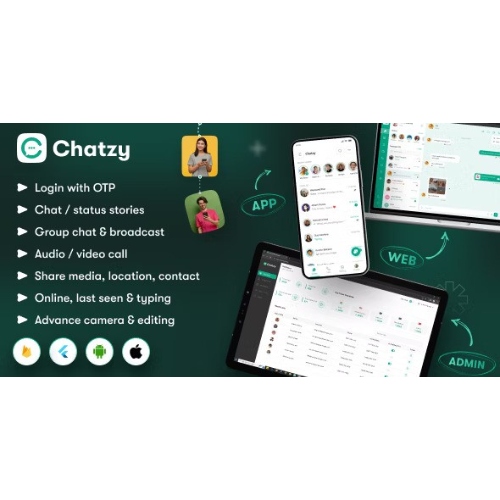 Chatzy-Whatsap-Clone-Chat-Call-App-User-App-Web-App-Admin-App-Inapp-Subscription.jpg Chatzy – Whatsap Clone Chat & Call App | User App | Web App | Admin App | Inapp Subscription - Image 1
