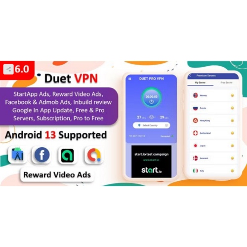 Duet-Pro-VPN-App-Secure-VPN-App-Fast-VPN-Subscription-StartApp-Ads-Facebook-Admob-Ads-Free-Download.jpg Duet Pro VPN App | Secure VPN App & Fast VPN | Subscription | StartApp Ads | Facebook & Admob Ads - Image 1