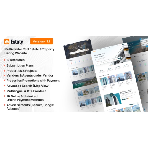 Estaty-Multivendor-Real-Estate-Property-Listing-Website-Subscription-Based.jpg Estaty – Multivendor Real Estate / Property Listing Website (Subscription Based) - Image 1