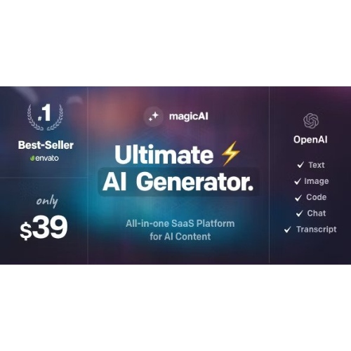 MagicAI-OpenAI-Content-Text-Image-Chat-Code-Generator-as-SaaS.jpg MagicAI – OpenAI Content, Text, Image, Chat, Code Generator as SaaS - Image 1