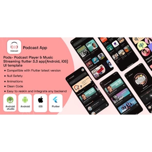 Pods-Podcast-Player-Music-Streaming-flutter-3.3-appAndroid-iOS-UI-template.jpg Pods- Podcast Player & Music Streaming flutter 3.3 app(Android, iOS) UI template - Image 1